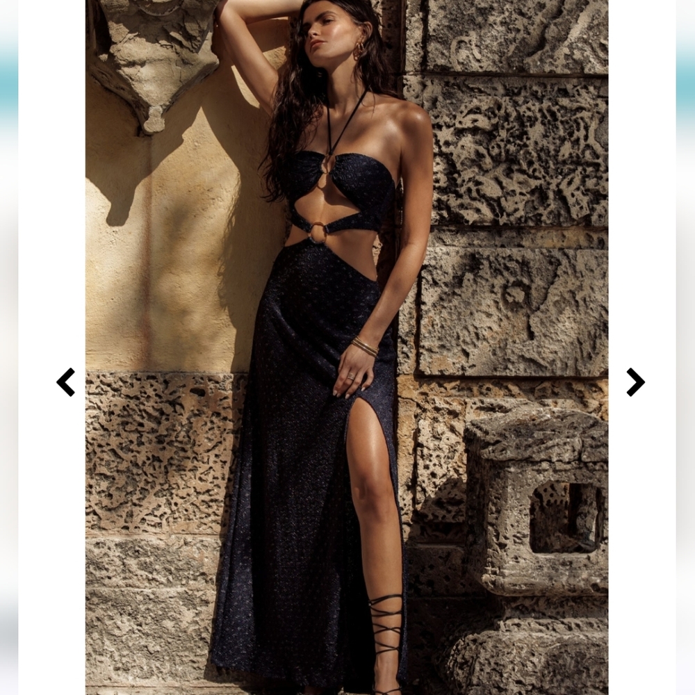 Luli Fama Brilla Double Loop Bandeau Long Dress in Black - Picture 3 of 15